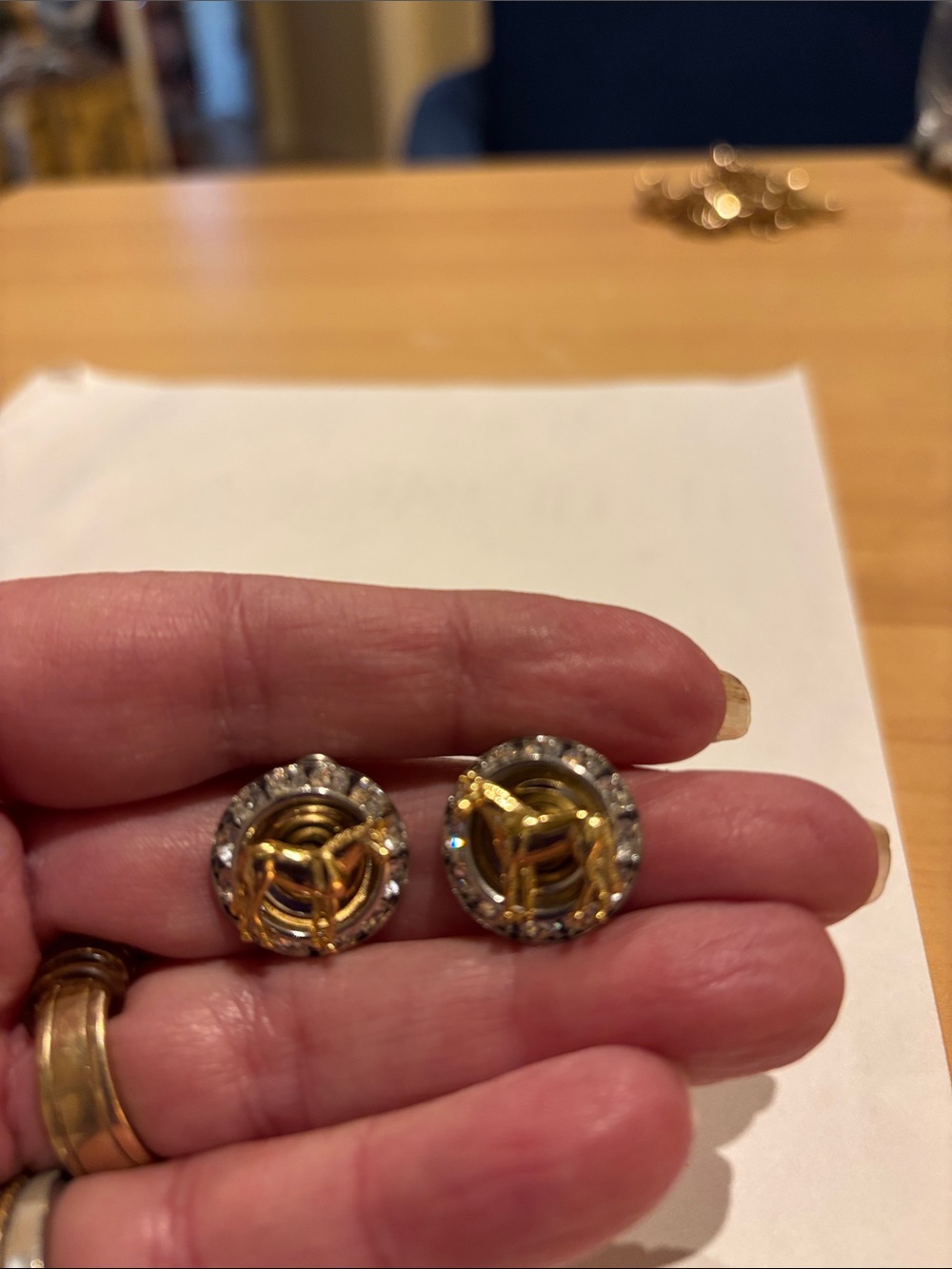 Gold-Tone Circular Crystal Stud Earrings - Two-Tone Gold and Silver